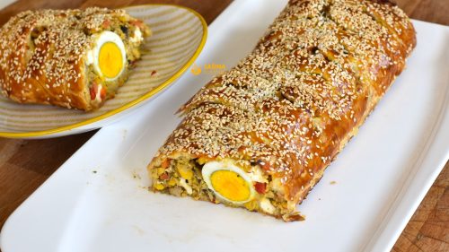 Tunjevina u lisnatom tijestu s povrćem, šampinjonima i jajima recept